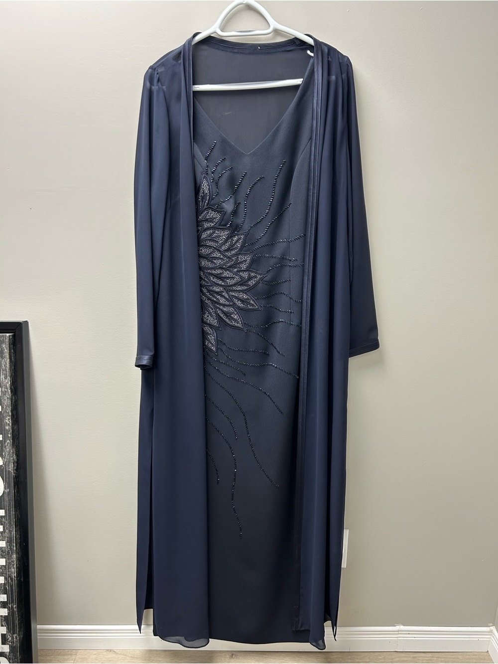 After Six by Ronald Joyce Women’s Navy Beaded Formal Dress with Jacket